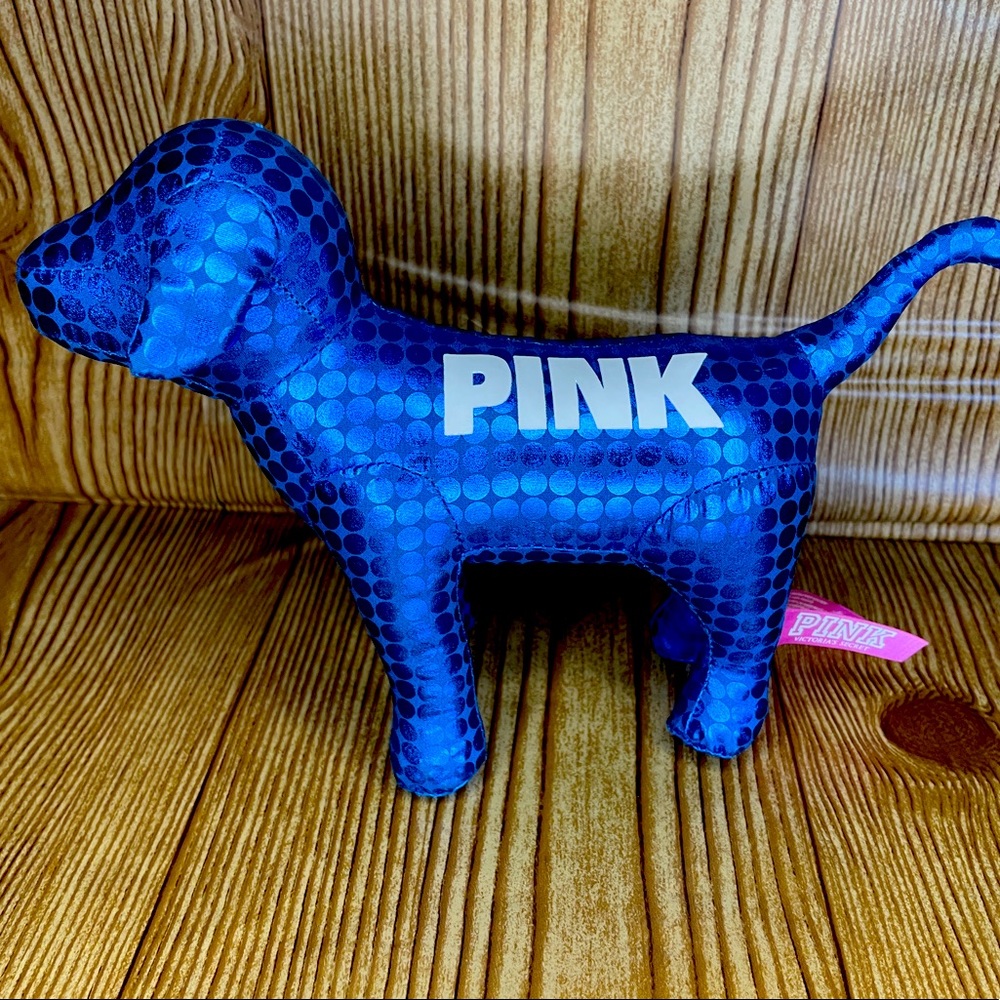 Victoria secret pink metallic blue stuffed dog shiny 7 inches EUC plush